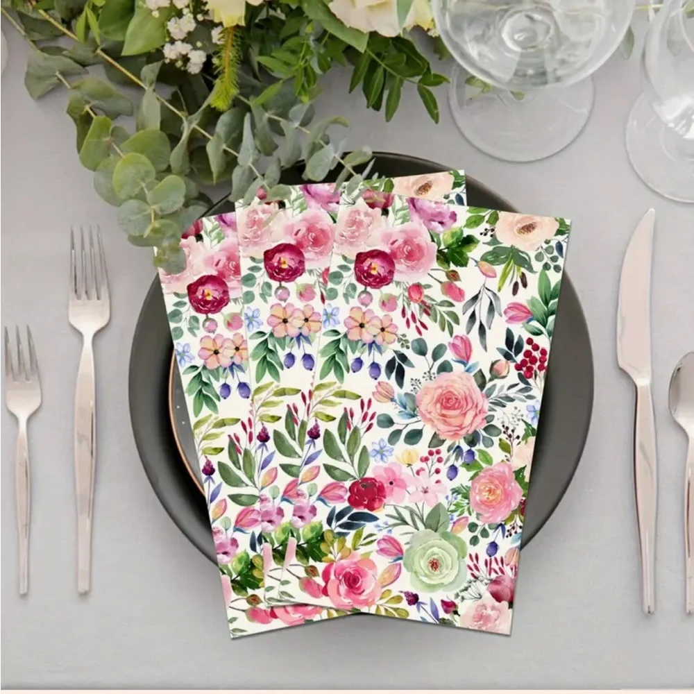 Two (2) INDIVIDUAL Colorful Rose Floral Decoupage Napkins Guest Towels